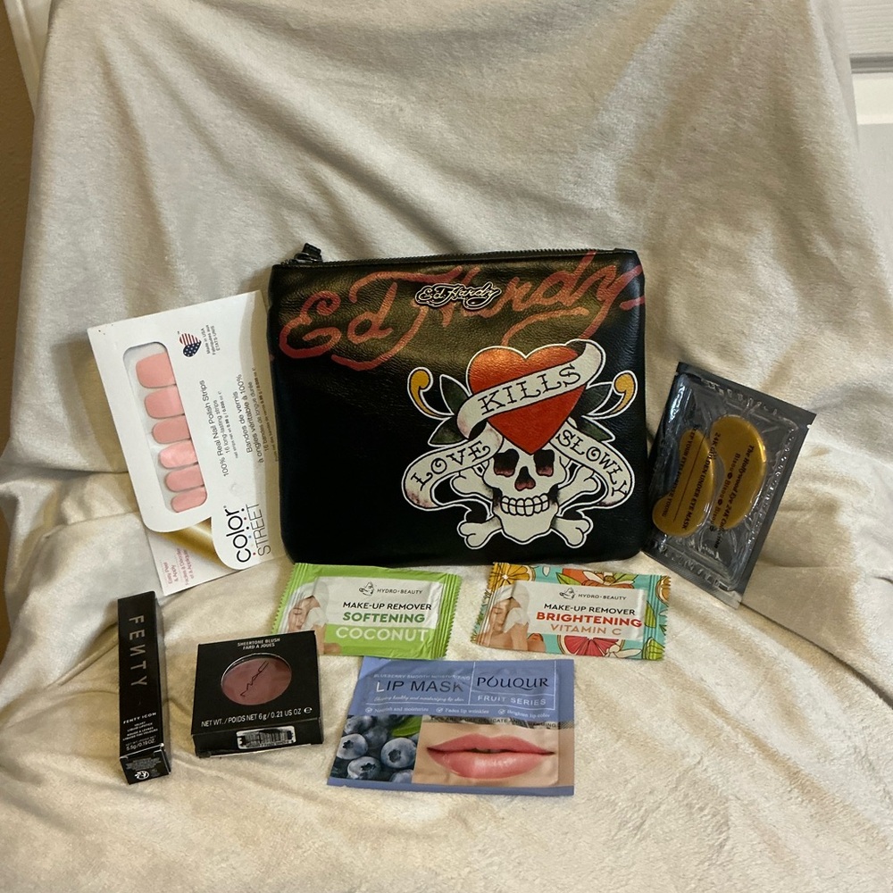 Ed Hardy Black and Red Skull Cosmetic Bag With Makeup Bundle (New) 8 pieces - Picture 5 of 5